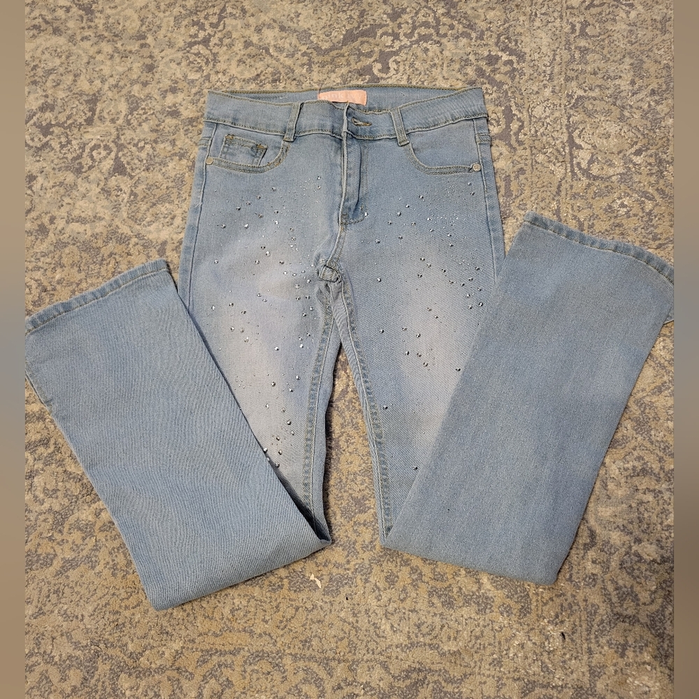 Girls Light Blue Boot Cut Jeans with Rhinestone Accents